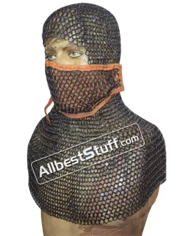 Chain Maille Hood Coif Butted Steel Rings with Side ventail Coif